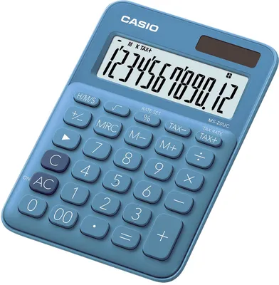 Produktbild von Casio MS-20UC-BU, Desktop, Einfacher Taschenrechner, 12 Ziffern, 1 Zeilen, Batterie/Solar, Blau