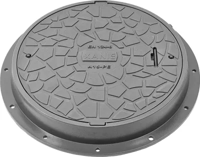 Produktbild von Schachtdeckel DN600 Kunststoff + Rahmen Ø 800 mm und Verriegelung – A15 belastbar bis 1,5 T,Farbe:grau