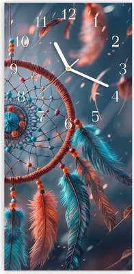 Produktbild von Wanduhr aus Glas mit Motiv Traumfänger Federn- 30 x 60 cm - inkl. Aufhängesystem