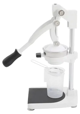 Produktbild von Zitruspresse Saftpresse - Manuelle Handpresse - 304 Edelstahl & Aluminium - 2 Presskegel (flach/spitz) - Messbecher 500 ml mit Skala - Sieb Ø12 cm - Silber