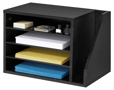 Produktbild von VEVOR Briefablage mit 4 Fächern & Herausnehmbaren Regalböden, Dokumentenablage aus Holz mit Stehsammler, Aktenhalter für Büro Klassenzimmer, Literaturorganizer für Akten Dokumenten Papier, Schwarz