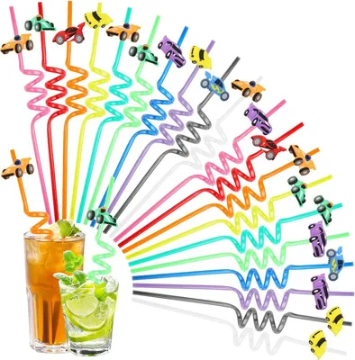Imagen del producto de Pajitas reutilizables en espiral, 20 unidades, sin BPA, incluyen 2 cepillos de limpieza, flexibles