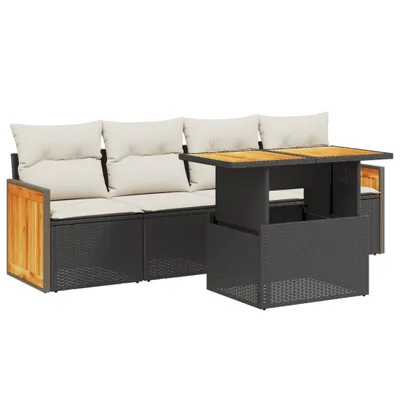 Produktbild von vidaXL 5-tlg. Garten-Sofagarnitur mit Kissen Schwarz Poly Rattan