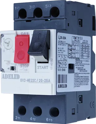 A close-up studio shot of an electrical circuit breaker.