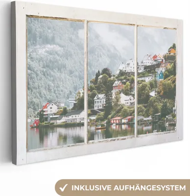 Produktbild von OneMillionCanvasses® - Leinwandbilder - 140x90 cm, Aussicht - Berg - Nebel, Wandbilder Kunstdruck Wanddekoration