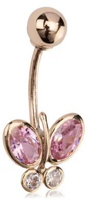 Productafbeelding van Buikpiercing, vlinderdesign, 9,5 mm, 333 geelgoud (8 karaat), bananenvorm, zirkonia, roze