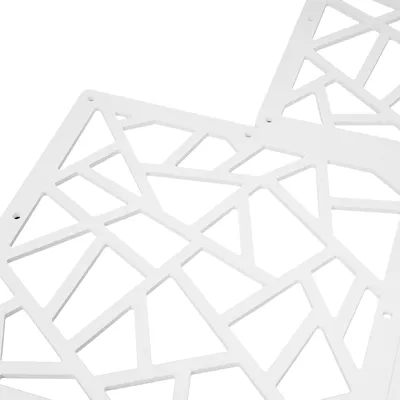 Two white decorative panels with a geometric cut-out pattern are shown against a white background.