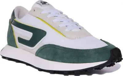 Produktbild von Diesel S Racer LC Herren Schnürung Wildleder Masche Turnschuhe Weiß Grün – 11 Großbritannien - 45 EU - 12 US / Weiß Grün