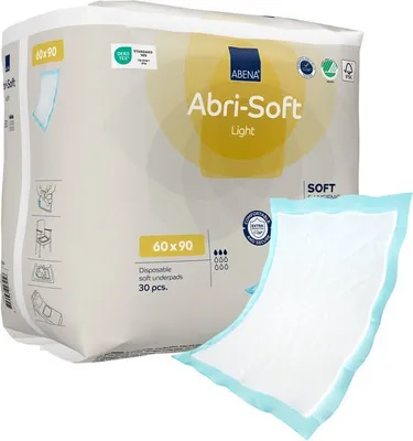 Produktbild von Abena Abri-Soft Light Einweg-Unterlagen für Inkontinenz – 30 Unterlagen – zum Schutz von Matratze, Sofa oder Stuhl – bis zu 700 ml Absorption – wasserdicht – langlebig – 90 x 60 cm