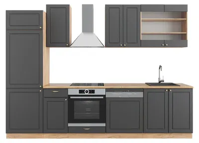 Image de Cuisine Vicco Fame-Line Anthracite Campagne/Chêne doré 300cm sans PT, Model 38660