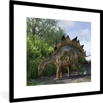 Produktbild von MuchoWow® Gerahmtes Poster Dinosaurier - Berg - Wald - Illustration - Jungen - Kinder - Kleiner Junge 40x40 cm - Poster mit Schwarzem Bilderrahmen Wandposter Rahmen Foto Bilder - Poster - Plakat im Rahmen
