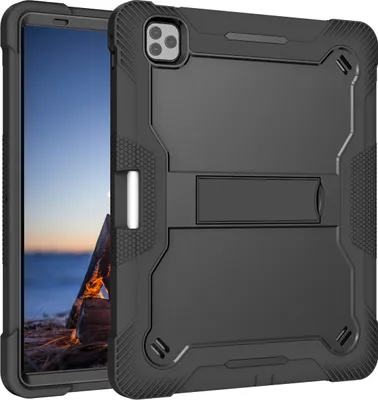 Produktbild von Schutzhülle für iPad Pro 12,9 2022/2021/2020/2018 Robust Hybrid Tablet Hülle mit Ständer Schwarz