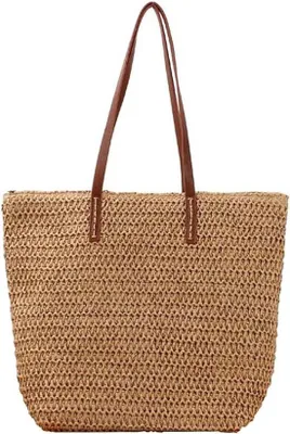 Immagine prodotto di Grande borsa da spiaggia in pelle marrone da donna con cerniera