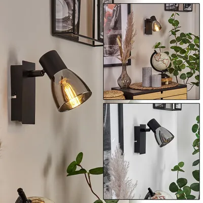 Produktbild von Buscoldo »Buscoldo« moderne Wandlampe aus Metall/Glas in Schwarz/Rauchfarben
