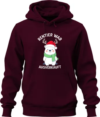 Zdjęcie produktu dla Renifer został wyprzedany Polar Bear Antlers Christmas Gift Uni Bluza z kapturem, bordowy, XL