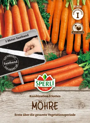 Produktbild von SPERLI Möhrensamen Saatband Kombination 3 Sorten Nantaise 2 Rotin Lange rote stumpfe ohne Herz 2 5 lfd. Meter