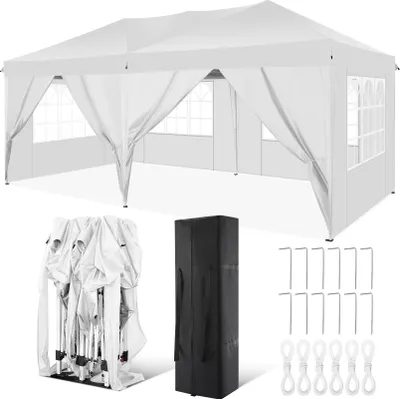 Image de Pavillon, matériau imperméable, réglable en hauteur, blanc, 3 x 6 m