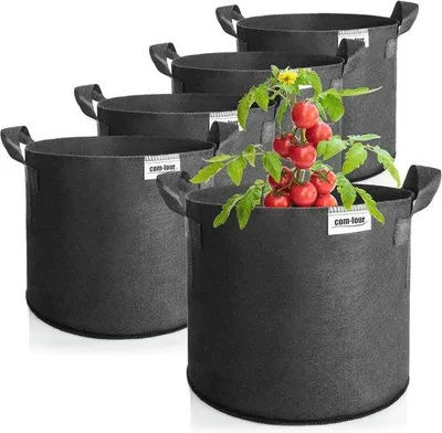 Zdjęcie produktu dla 5 x worki do sadzenia ziemniaków o pojemności 60 litrów każdy, pojemnik na pomidory z uchwytami, worek do sadzenia, doniczka na pomidory, worek ochronny na rośliny (60 l, 5 sztuk)