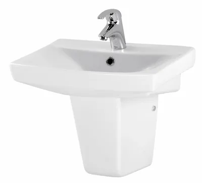 Zdjęcie produktu dla Umywalka Ścienna Wisząca Carina 50 cm, Ceramiczna, Biała, z Otworem na Armaturę i Przelewem