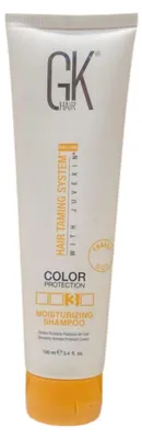 Zdjęcie produktu dla Szampon nawilżający GK HAIR Global Keratin, przeznaczony do włosów farbowanych (100 ml) – do codziennego stosowania. Delikatnie oczyszcza włosy, nadaje się do włosów suchych i normalnych. Bez siarczanów i parabenów – odpowiedni dla wszystkich rodzajów włosów