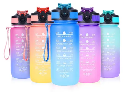 Productafbeelding van Omgoods - Waterfles met Rietje 600 ml - Kindervriendelijk met Tijdmarkeringen