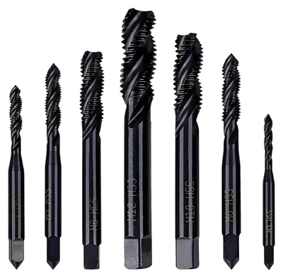 Produktbild von Set mit 7 Gewindebohren, HSS 6542, metrische Gewindebohrer, M3-M12, Spiralbohrer