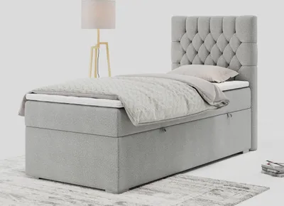 Produktbild von Einzelbett - Boxspringbett 90x200 mit Bettkasten und Matratzentopper - PERA 90 - rechts - Hellgrau - H3