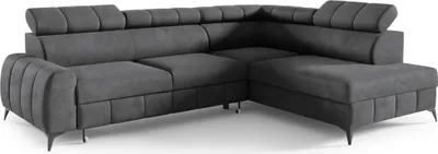 Produktbild von Wohnlandschaft Ecksofa Livorno Samt Grau Anthrazit mit Bett Bettkasten Kopfteilverstellung Bett Sofa Schlafsofa Ottomane rechts