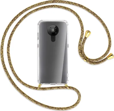 Produktbild von Handykette Backcover-Schutzhülle mit Band (Metall goldfarben) für Nokia 5.3 - braun+beige