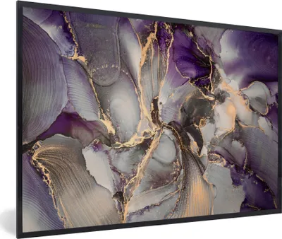 Produktbild von MuchoWow® Gerahmtes Poster Gold - Lila - Marmor 90x60 cm - Poster mit Schwarzem Bilderrahmen Wandposter Rahmen Foto Bilder - Fotorahmen - Foto-Plakat