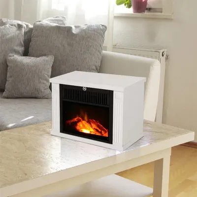 Produktbild von Elektrokamin Standkamin mit LED Flammeneffekt in Weiß 600/1200W Dekokamin Elektrisch Kaminfeuer Kaminofen