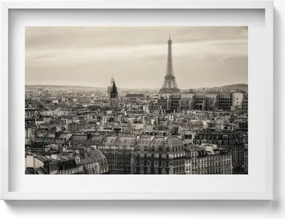 Produktbild von Landschaft von Paris und der Eiffelturm– Wandbild mit Rahmen – Gerahmtes Bild  – Wanddekoration – 70x50 cm –  Schwarz Rahmen