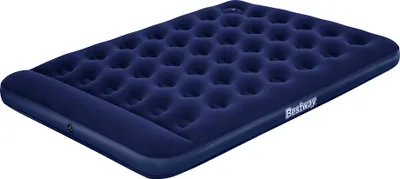 A blue inflatable mattress on a white background.