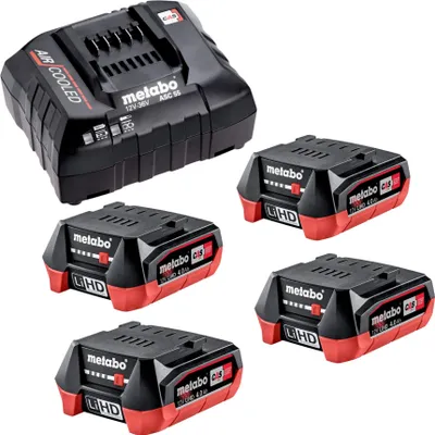 Zdjęcie produktu dla Zestaw podstawowy Metabo 4x akumulator LiHD 12 V 4,0 Ah ( 4x 625349000 ) + ładowarka ASC 55 ( 627044000 )