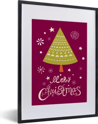 Produktbild von MuchoWow® MuchoWow® Gerahmtes Poster Weihnachtsbaum - Schnee - Weihnachten - Frohe Weihnachten 30x40 cm - Poster mit zchwarzem Bilderrahmen - Wandposter Schlafzimmer