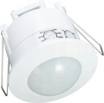 A white motion sensor with adjustable dials.