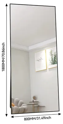 Immagine prodotto di Specchio a figura intera - Rettangolare - 180 x 80 cm - Cornice in alluminio - Specchio da terra e da parete - Colore nero
