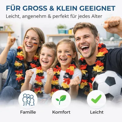 Immagine prodotto di collana di fiori a 3 pezzi articolo tifoso Germania Coppa del Mondo 2026 - extra lunga - collana hawaiana in nero, rosso, oro per feste di calcio e decorazioni per la Coppa del Mondo