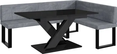 Produktbild von MEBLINI Eckbank für Esszimmer mit ausziehbarem Tisch  - Küchenbank - Essecke - Sitzecke Küche - TONI - U-Beine 142x196x87cm Rechts - Grau Samt/B Schwarz Hochgl.
