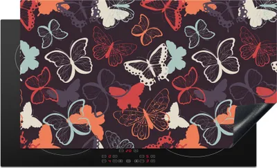 Produktbild von KitchenYeah© Herdabdeckplatte Schmetterlinge - Muster - Abstrakt , 90x52cm, Küche Deko, Glaskeramikkochfeld Herdabdeckung, Abdeckplatte fùr Kochfeld
