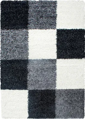 Image de Carpetsale24 Tapis Shaggy à Poils Longs Motif à Carreaux Doux Moelleux et Confortable pour Salon Moderne, Taille: 160x230 cm