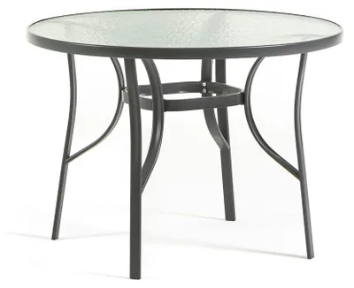 Produktbild von Runder Gartentisch Ø100 aus Stahl mit Tischplatte aus gehärtetem Glas für Terrasse, Veranda und Mahlzeiten im Freien, Dario