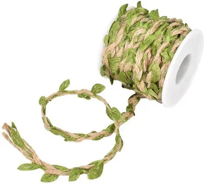 Image de Corde de jute avec feuilles, 10 m, vert, naturel, décoration