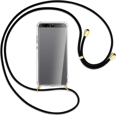 Produktbild von Handykette Backcover-Schutzhülle mit Band (Metall goldfarben) für Huawei P10 Plus - schwarz