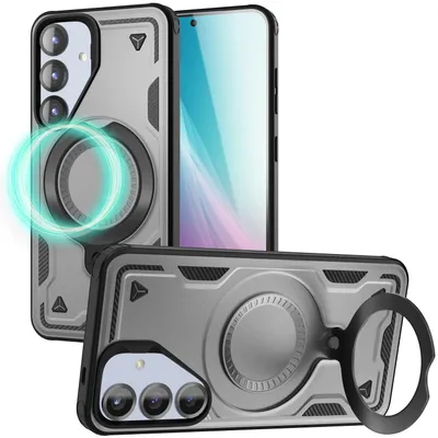 Immagine prodotto di Custodia magnetica rinforzata NALIA per Samsung Galaxy S25 – compatibile con MagSafe e anello a 360° – STORMGUARD (custodia da esterno) – marchio di Berlino – grigio titanio