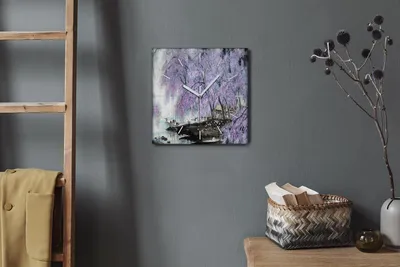 Produktbild von Coloray Hodiny Unikátní 30x30 cm  Tiché hodiny Pro obývací pokoj a kuchyň Nástěnné hodiny Plátno Bílé ručičky hodin - Lodě na stromové květiny
