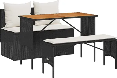 Productafbeelding van vidaXL 3-delige tuinset met kussens, zwart, polyrotan