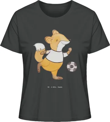 Produktbild von Mr. & Mrs. Panda Basic T-Shirt Damen Fuchs Fußball spielen Größe L - Anthrazit - Geschenk, Kurzarmshirt, Rundhals, Bolzplatz, Sommershirt, Fußballer, Oberteil, Soccer