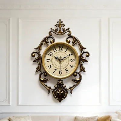 Vintage Retro Wandklok, 66x48 cm, stille Quarzuhr, braun