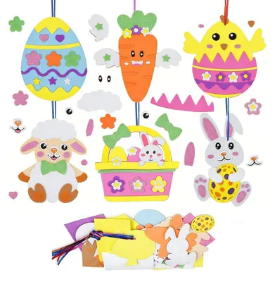 Produktbild von Bastelset Ostern Kinder 6 Stück Ostereier Küken Hasen Schafe Karotte Osternest Deko Frühling